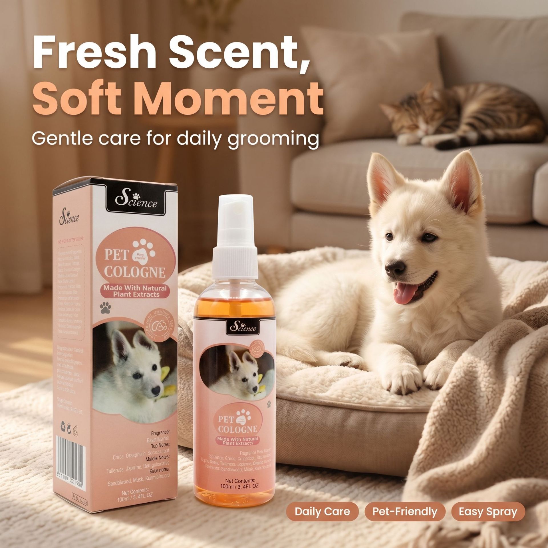 Pet Cologne Spray - SES100ml Haustier-Duftspray für Hunde & Katzen,