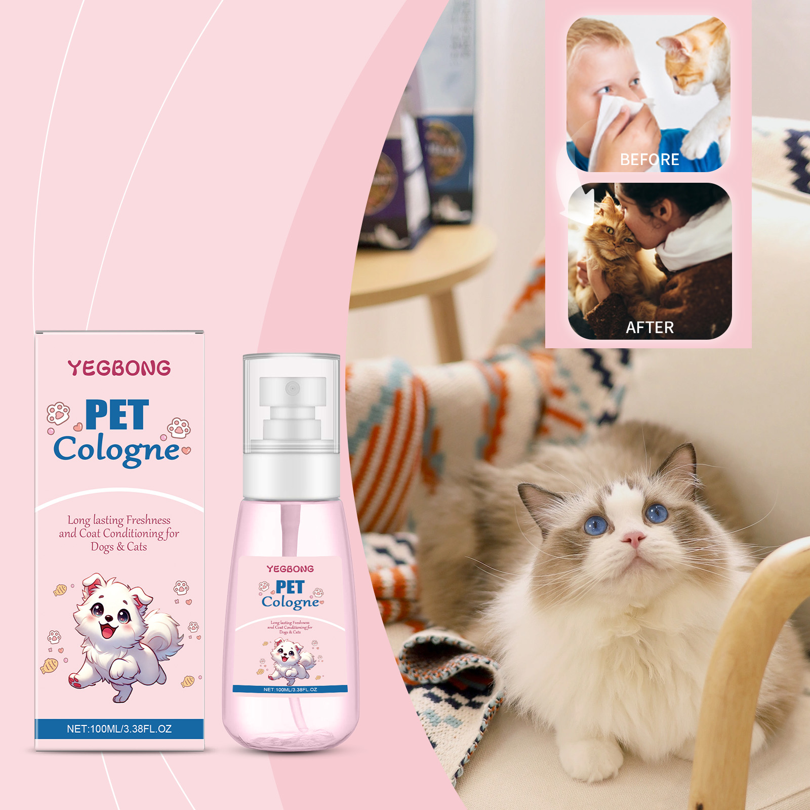 Pet Cologne Spray - Haustier-Kölnischwasser mit Babypuder-Duft, Langanhaltend, Natürlicher Geruchsentferner,